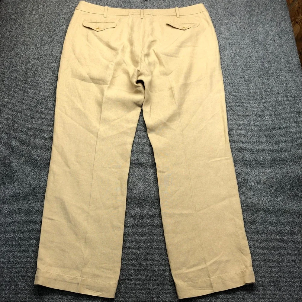 Polo Ralph Lauren Mens 42x32 Tan Beige 100% Linen Fine Tailoring Dress Pants